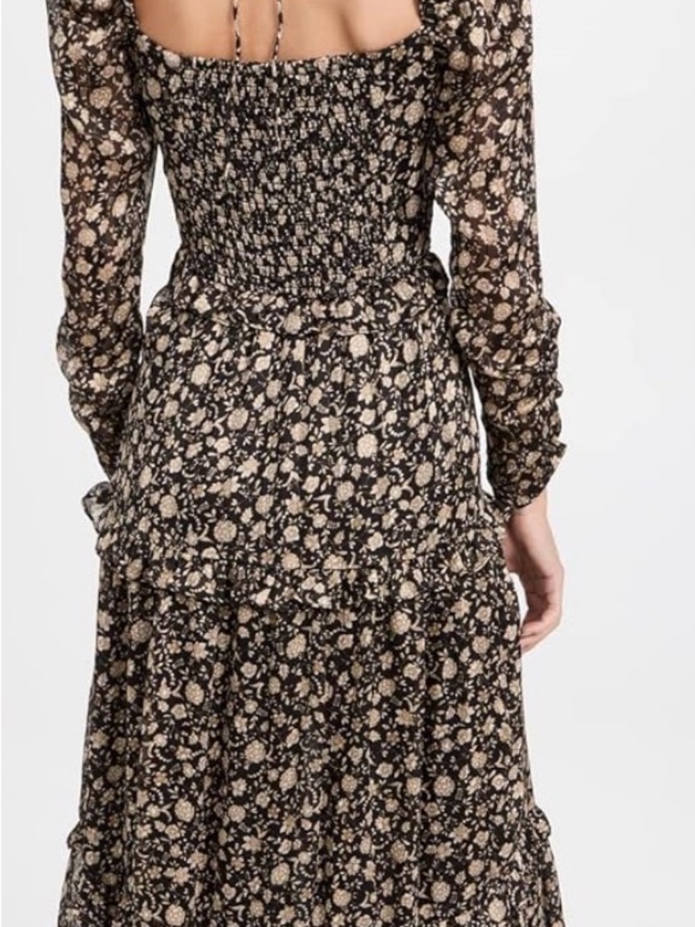 ASTR Floral Long Sleeve Black and Beige Maxi Dress bohemian lovestruck small - Picture 2 of 9